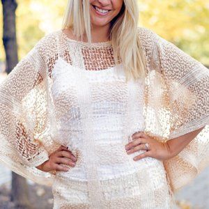 Soft honey colored "woven" poncho style top